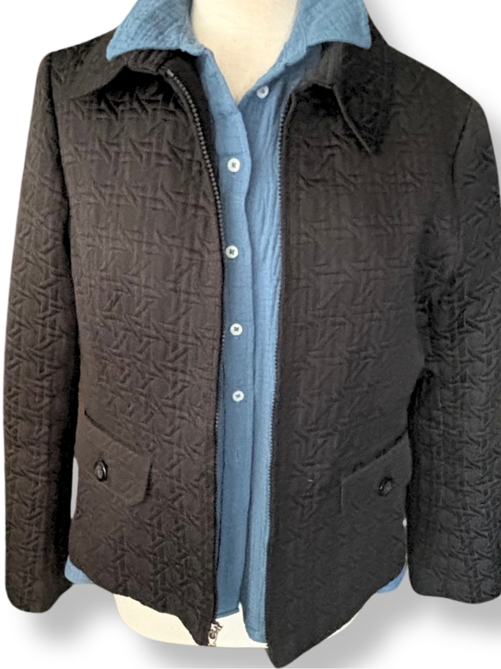 Weather Tamer Black Textured Quilted Jacket Large Lightweight Zip Coat